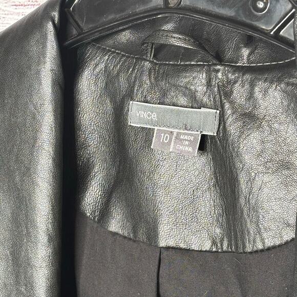 Vince. Women's Black 100% Leather Shawl Collar Tuxedo Open Front Jacket Size 10 - Picture 8 of 12